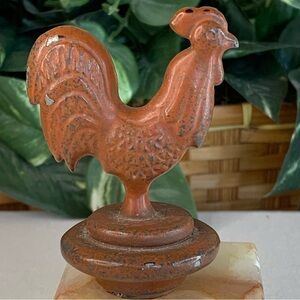 Antique Cast Iron Rooster Figurine Filial Topper Chicken Farmhouse Decor Statue